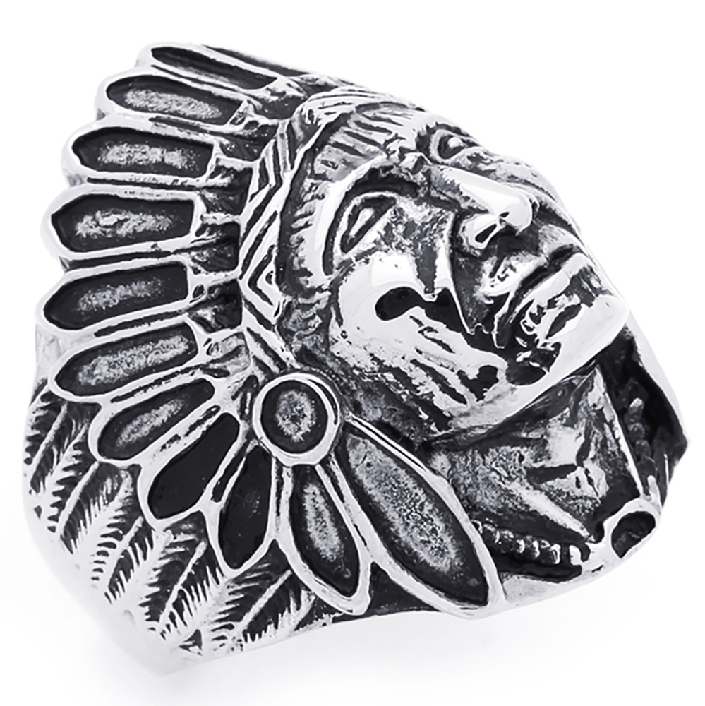 Men Women Fashion 30MM Stainless Steel Indian Chief Head Ring For Men