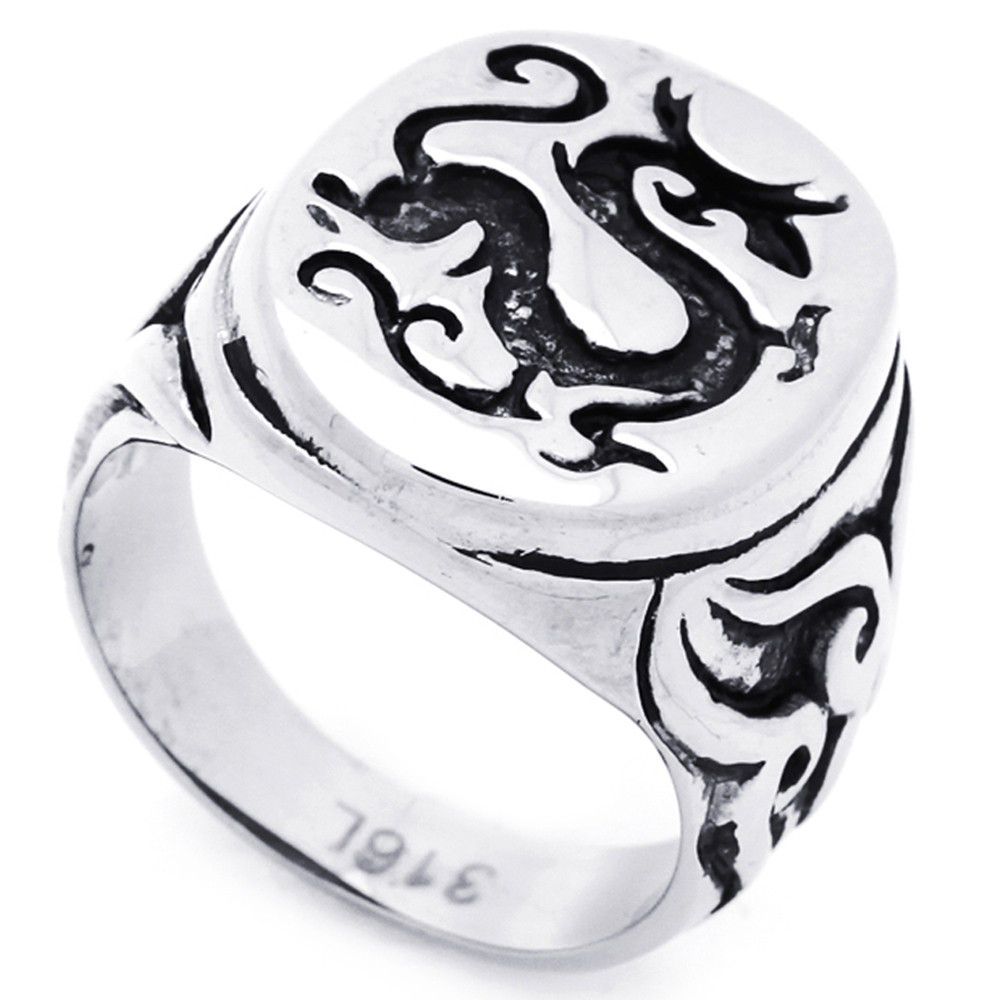 Men Fashion 23MM Stainless Steel Antique Dragon Ring For Men