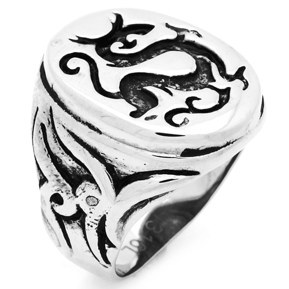 Men Fashion 23MM Stainless Steel Antique Dragon Ring For Men