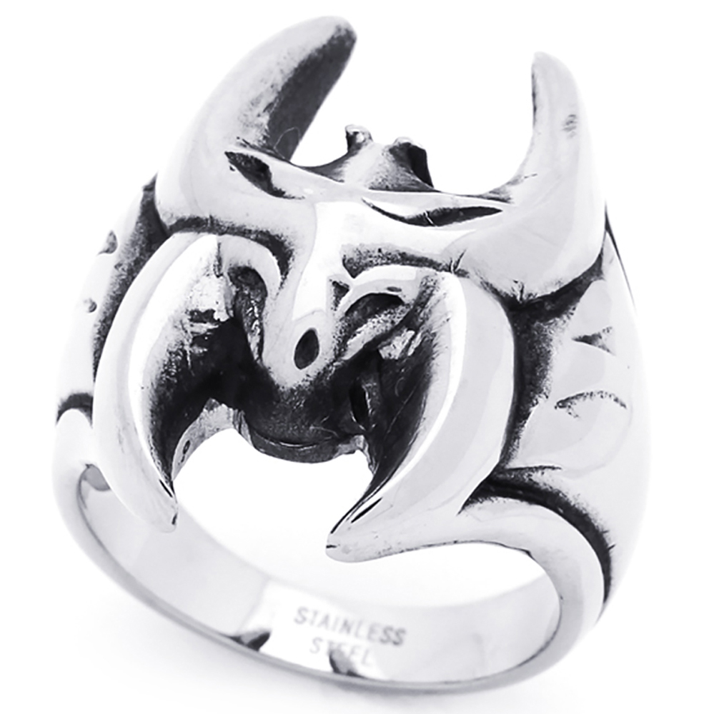Men Women Fashion 21MM Stainless Steel Antique Bat Ring For Men