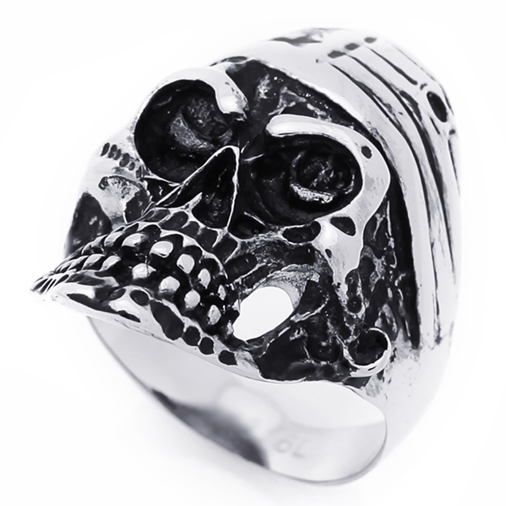 Men Women Fashion 33MM Stainless Steel Antique Skull With Stars And Stripes Ring