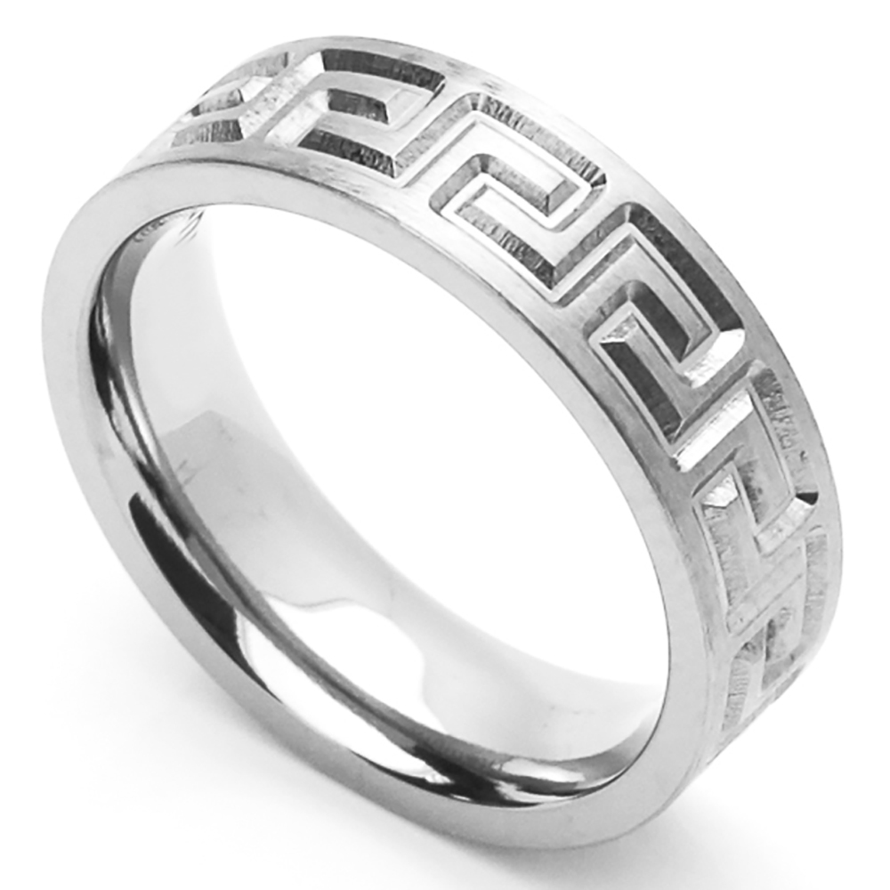 Men Women Fashion 6MM Comfort Fit Stainless Steel Wedding Band Greek Key Ring