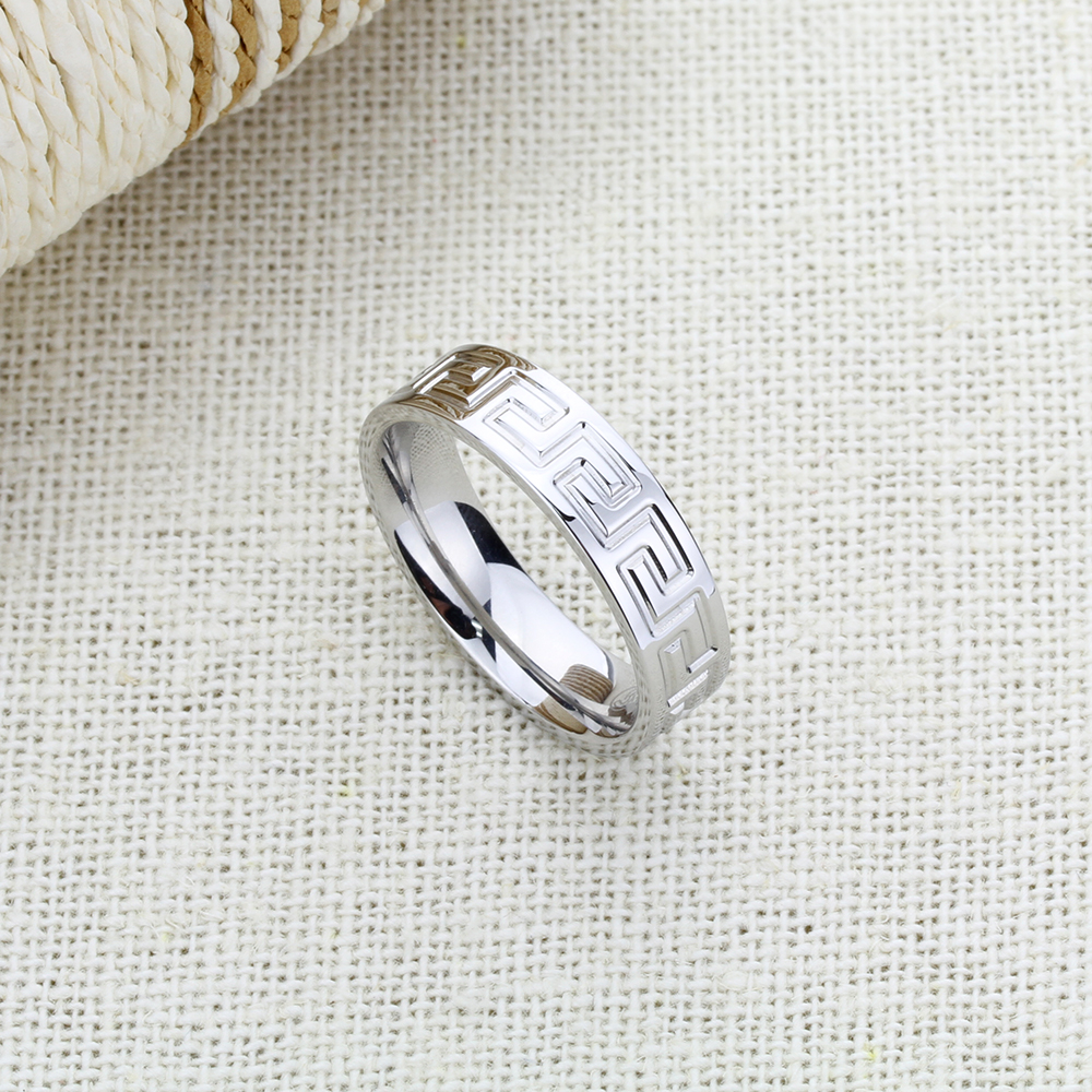 Men Women Fashion 6MM Comfort Fit Stainless Steel Wedding Band Greek Key Ring