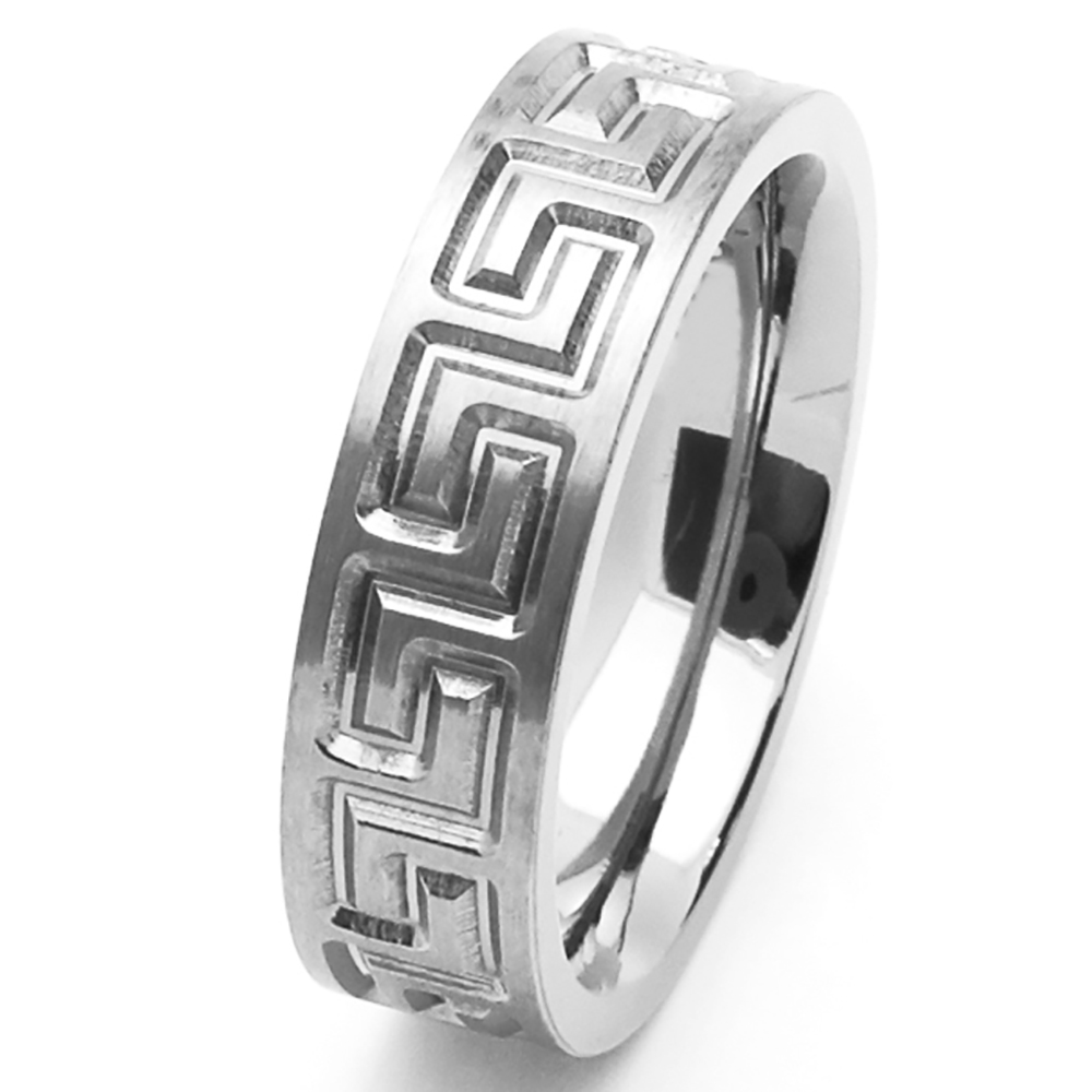 Men Women Fashion 6MM Comfort Fit Stainless Steel Wedding Band Greek Key Ring