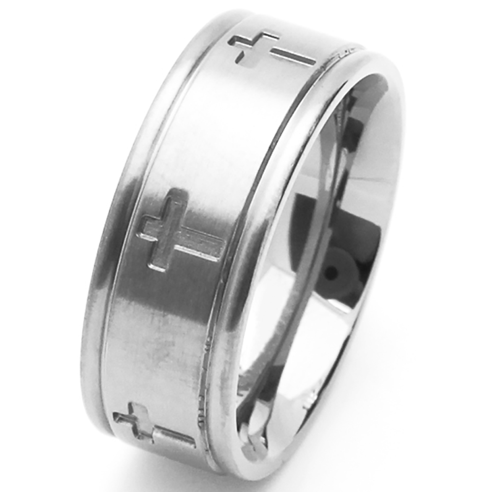 Men Fashion 8MM Comfort Fit Stainless Steel Wedding Band Cross Ring