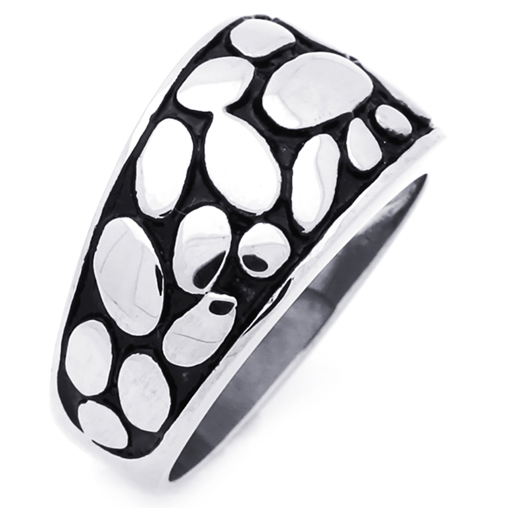 Men Fashion 12MM Stainless Steel Pebble Patterned Ring