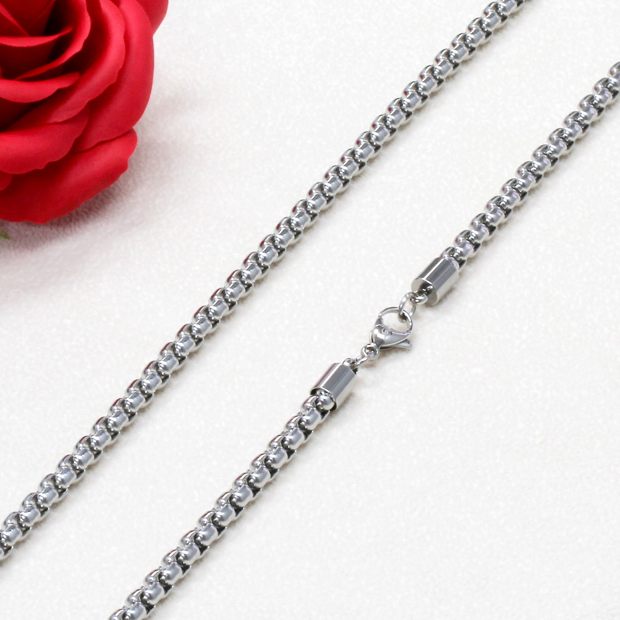 Mens 4.5mm Stainless Steel Chain Necklaces Heavy Round Box Chain / Gift box