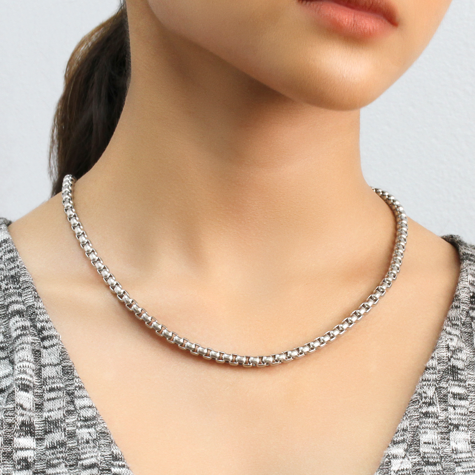 Mens 4.5mm Stainless Steel Chain Necklaces Heavy Round Box Chain / Gift box