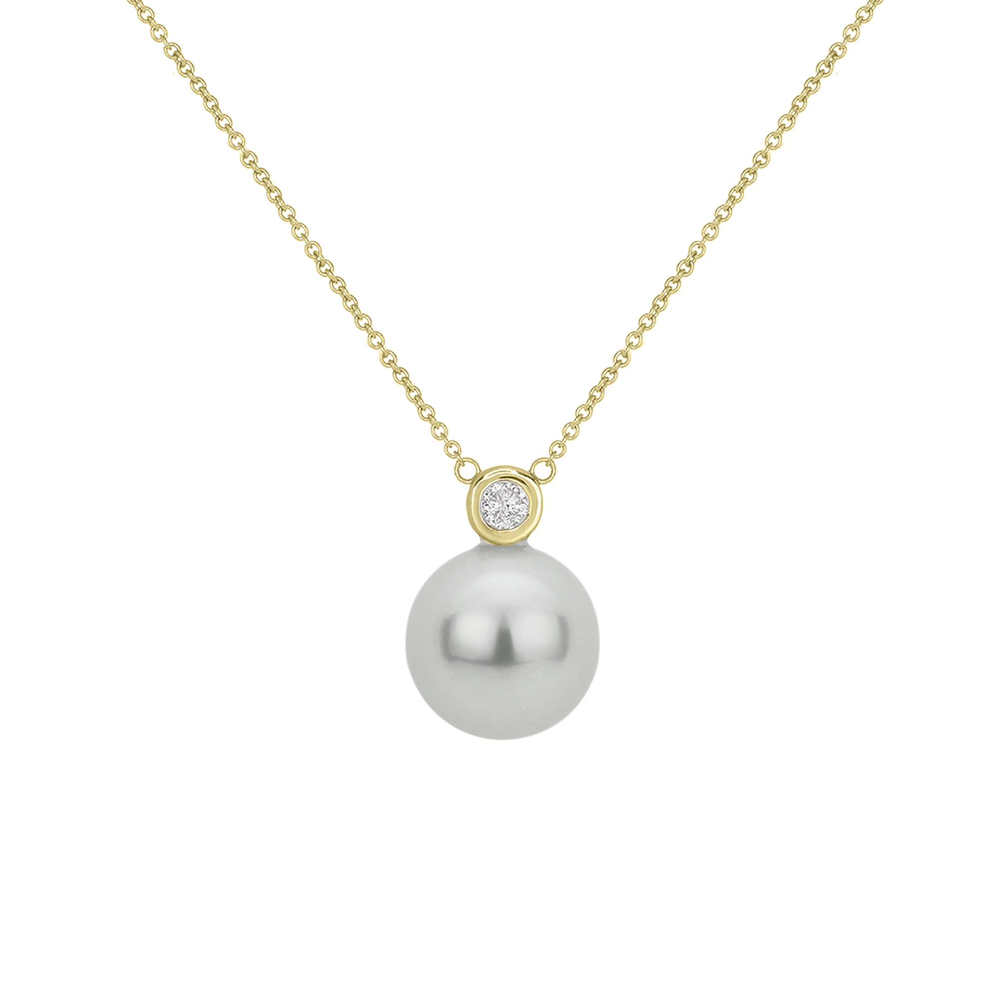 Women 14K Gold 0.8ct Diamond South Sea Cultured White Pearl Pendant Necklace