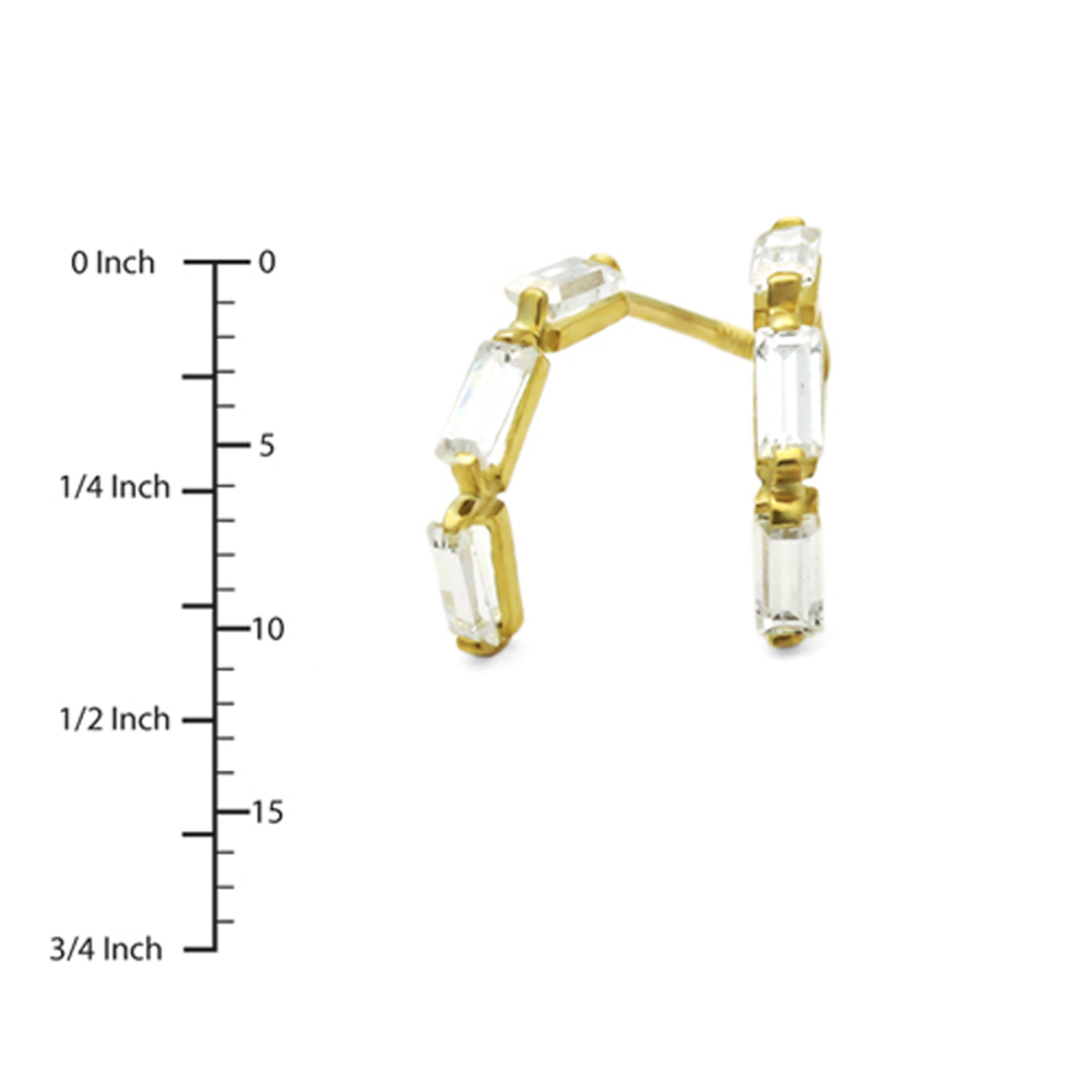 14K Yellow Gold Baguette Cut Cubic Zirconia Channel Set Screwback Stud Earrings