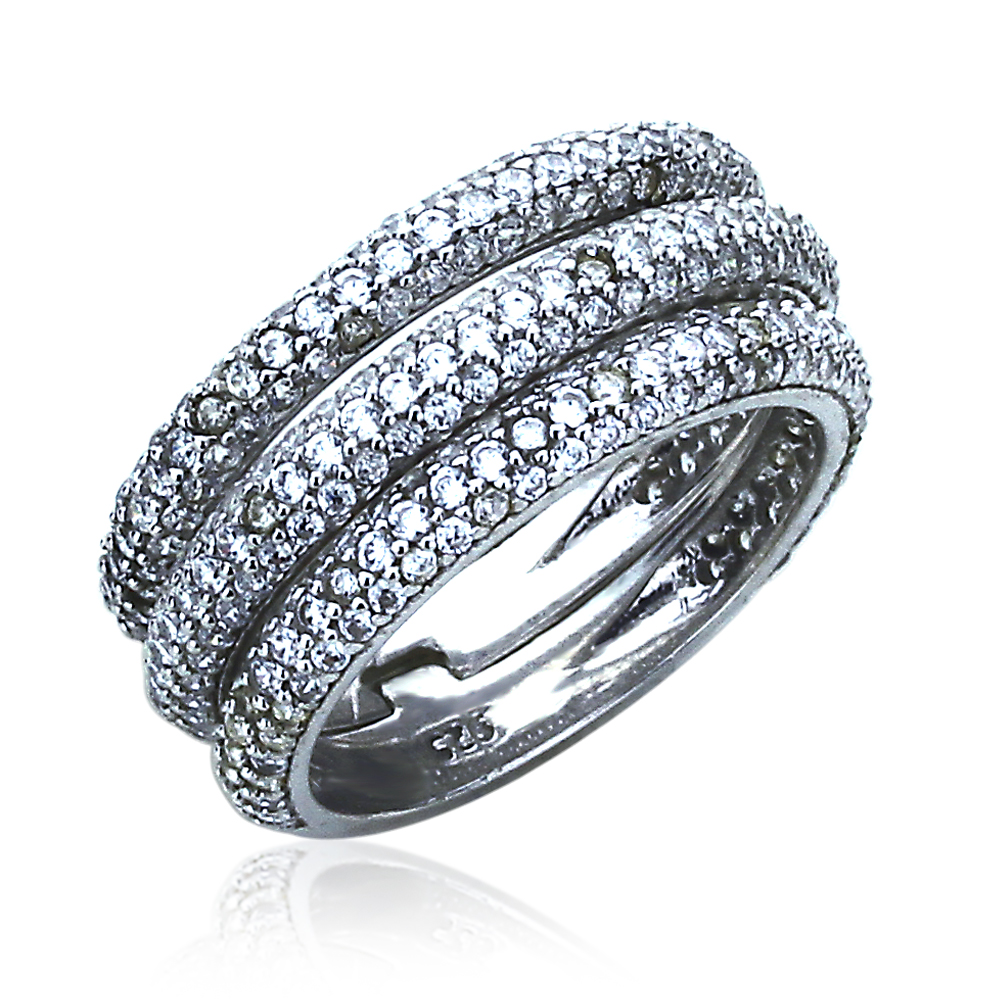 Women Sterling Silver Rhodium Plated, Stackable 3 Rings by Hinges Dome