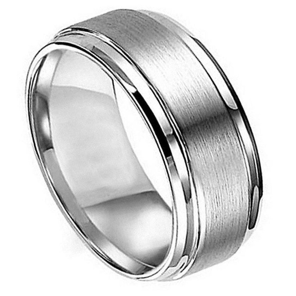 Mens 8mm Titanium Band Ring Flat Brushed Center Polished Shiny Edge / Gift box