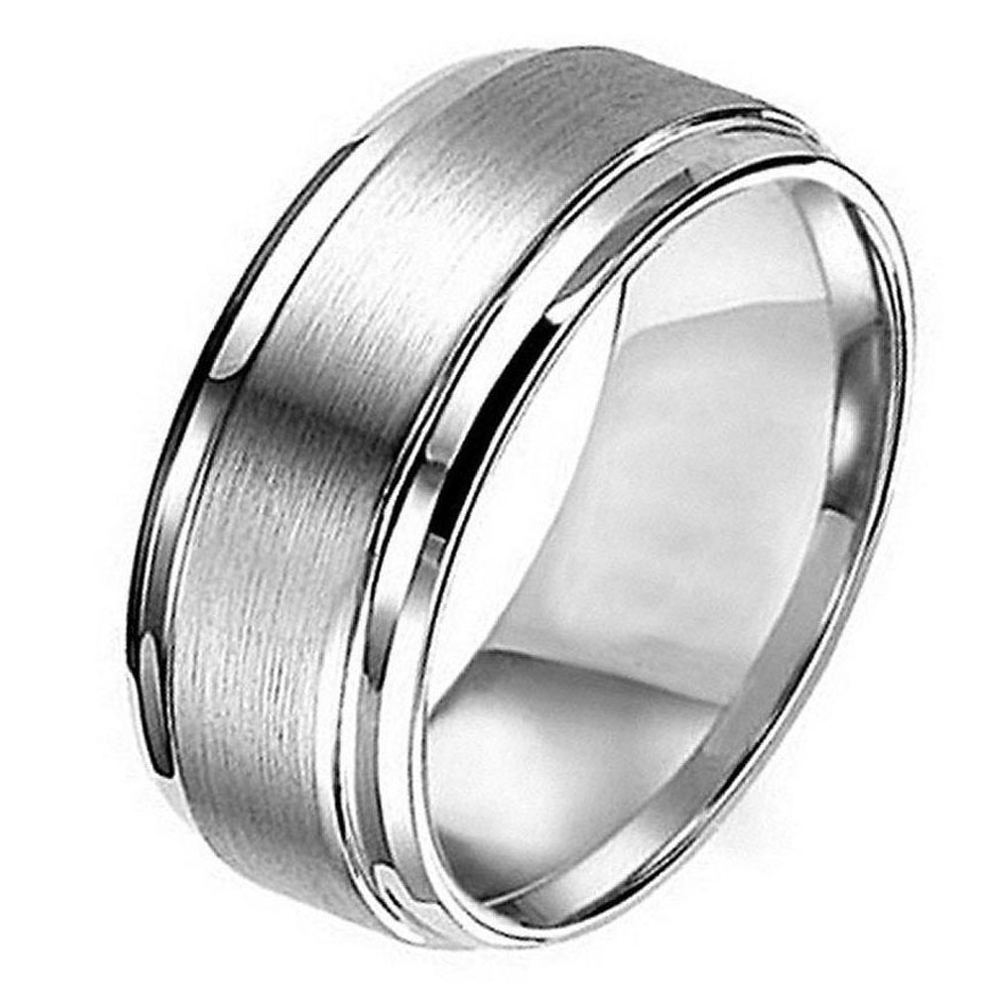 Mens 8mm Titanium Band Ring Flat Brushed Center Polished Shiny Edge / Gift box