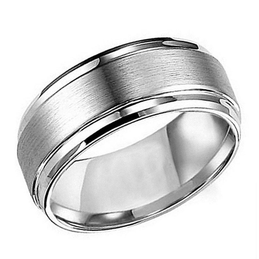 Mens 8mm Titanium Band Ring Flat Brushed Center Polished Shiny Edge / Gift box