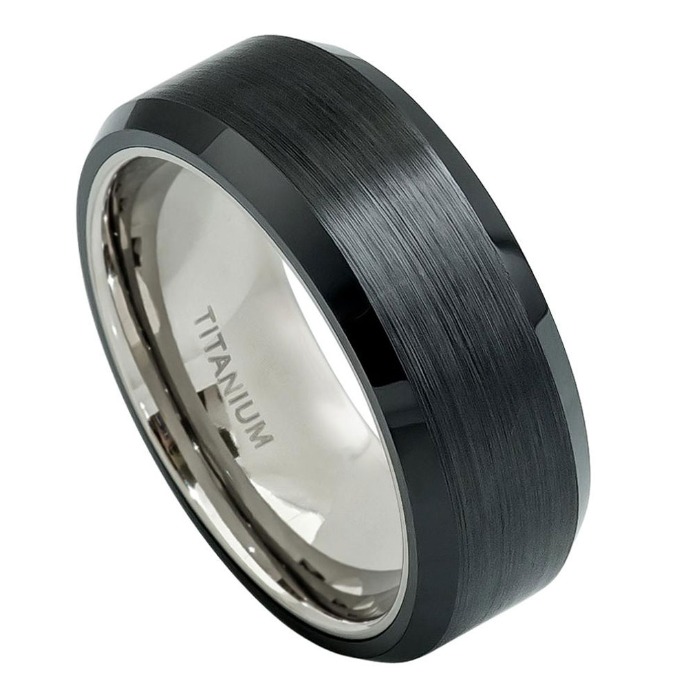 8mm Titanium Band Ring Brushed Black Ceramic Center / Gift box / Ship from USA