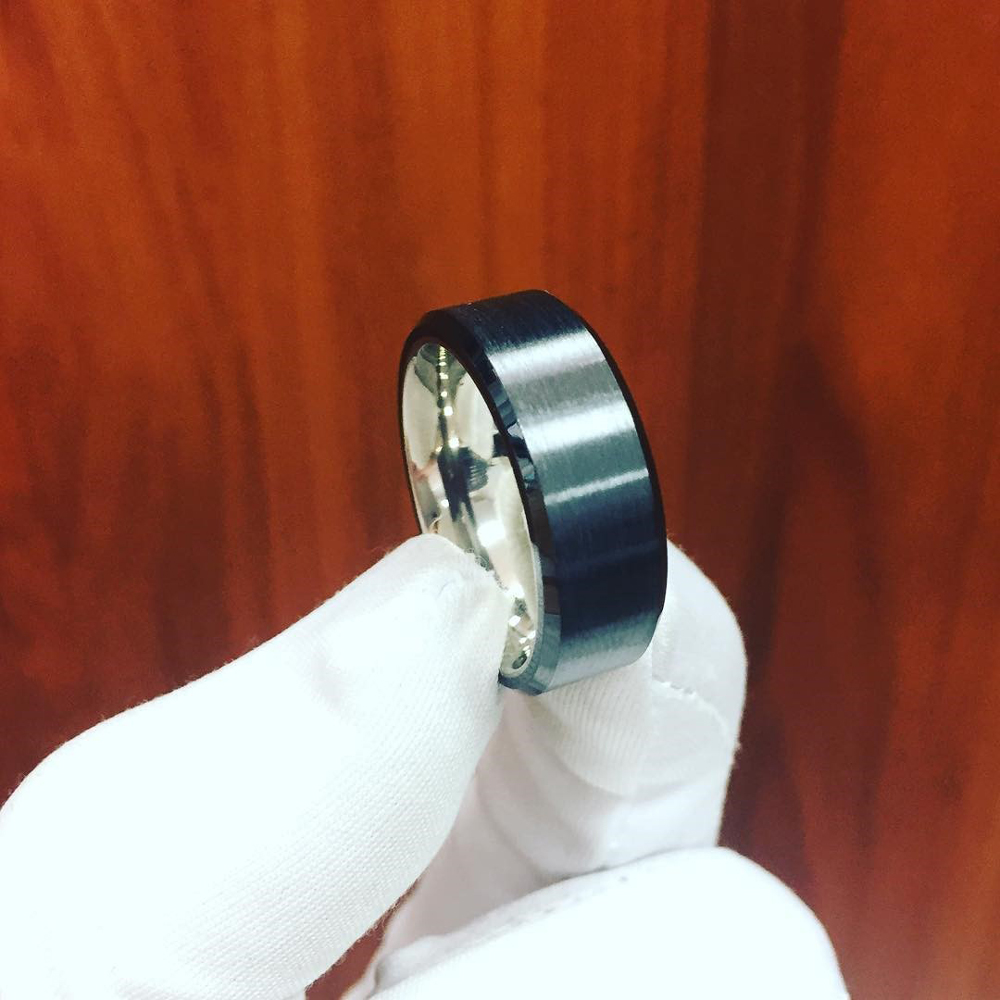 8mm Titanium Band Ring Brushed Black Ceramic Center / Gift box / Ship from USA