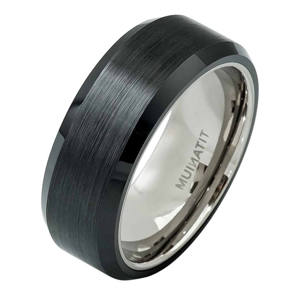 8mm Titanium Band Ring Brushed Black Ceramic Center / Gift box / Ship from USA