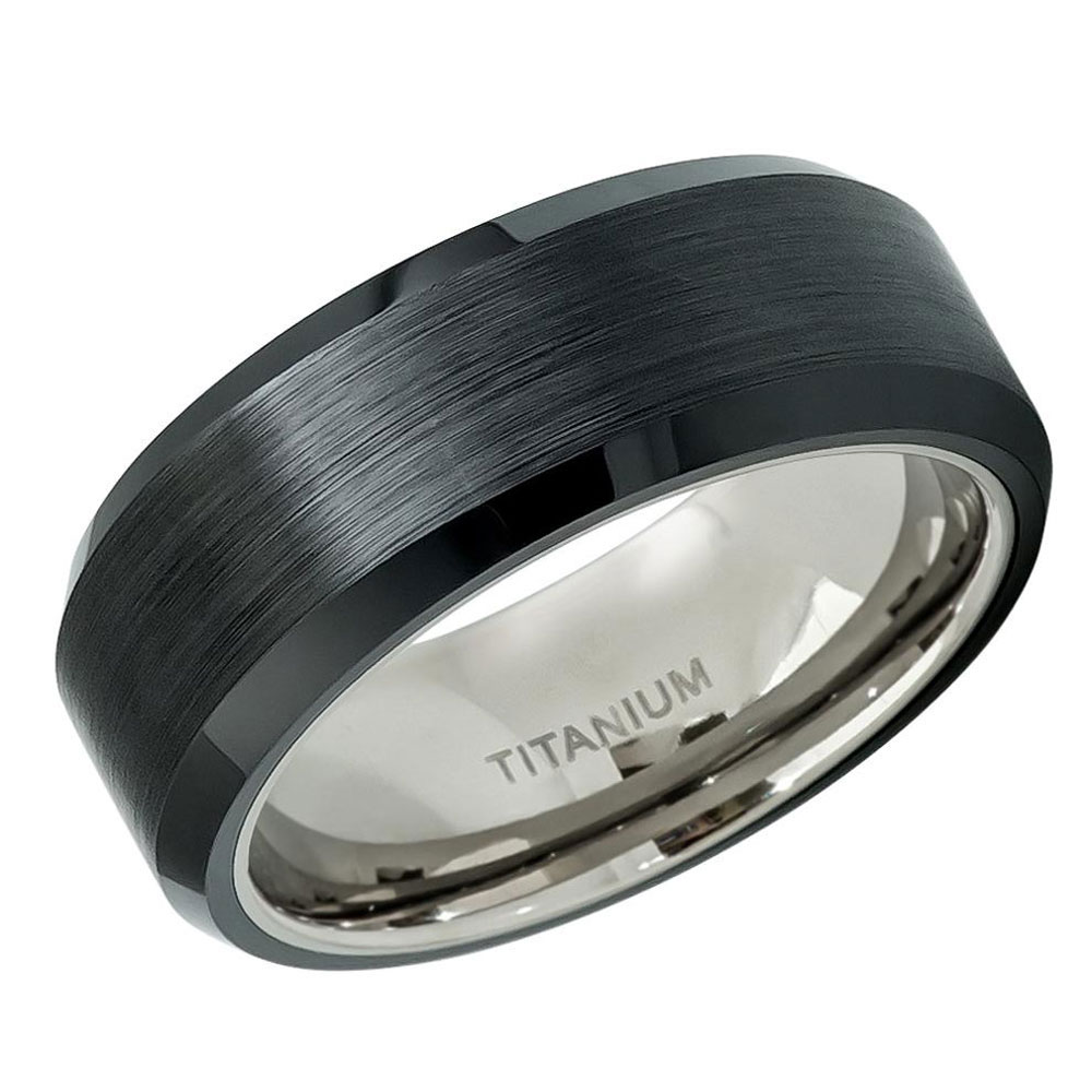 8mm Titanium Band Ring Brushed Black Ceramic Center / Gift box / Ship from USA