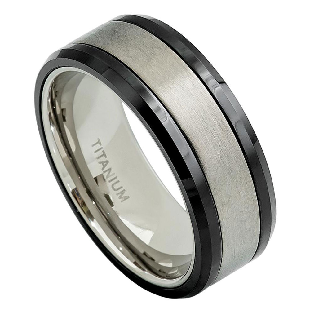 Men's 8mm Titanium Wedding Band Engagement Ring Black