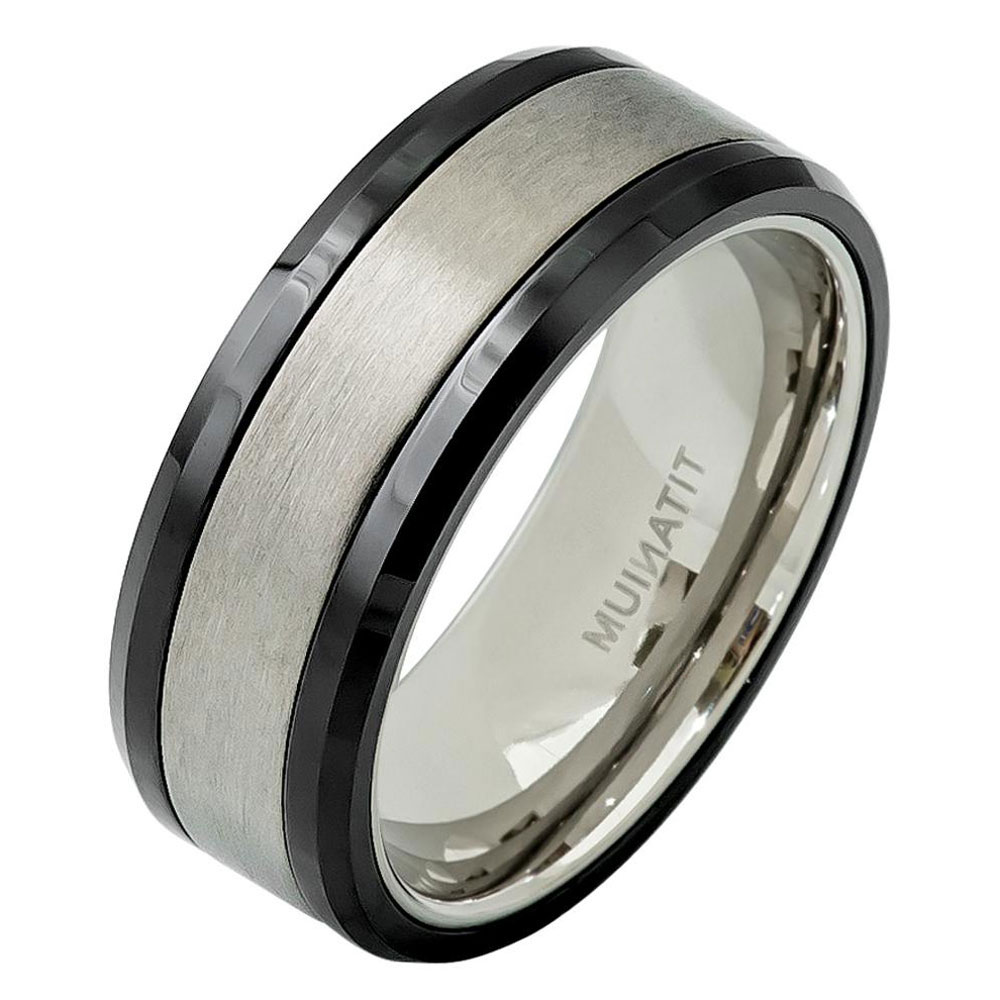 Men's 8mm Titanium Wedding Band Engagement Ring Black