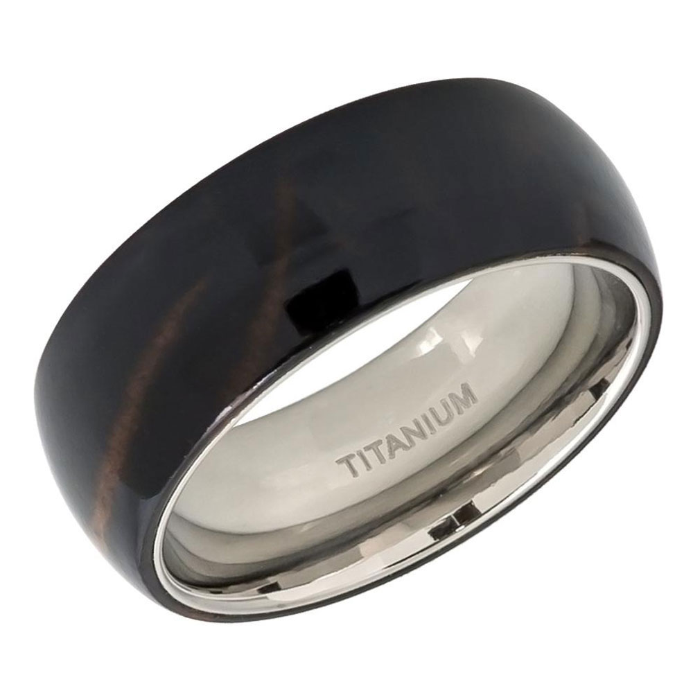 8mm Titanium Band Domed Titanium Ring with African Black