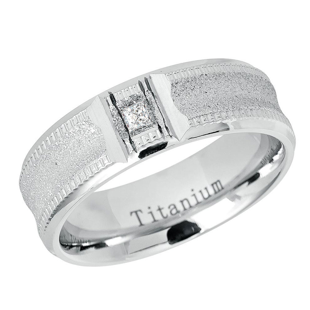 Men's 7mm Titanium Wedding Band White Engagement Ring