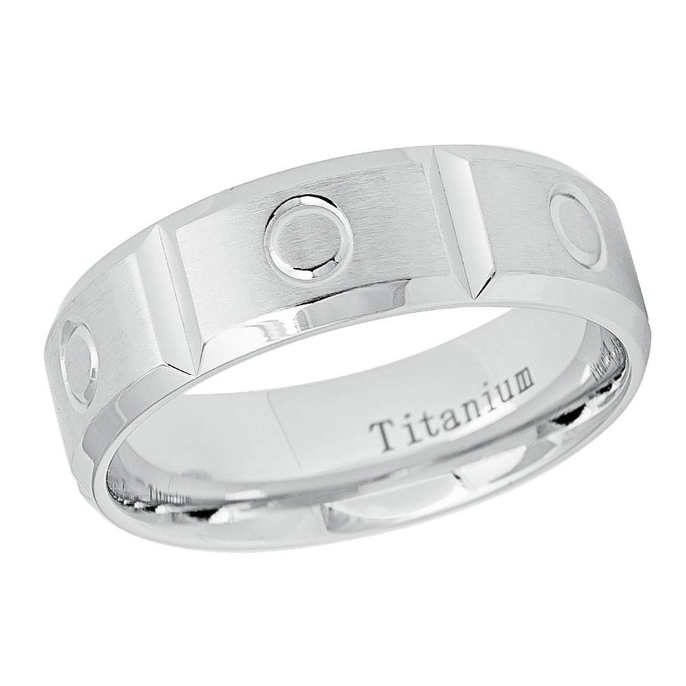 7mm Titanium Band White IP Ring Brushed Grooved Circular Beveled Edge / Gift box