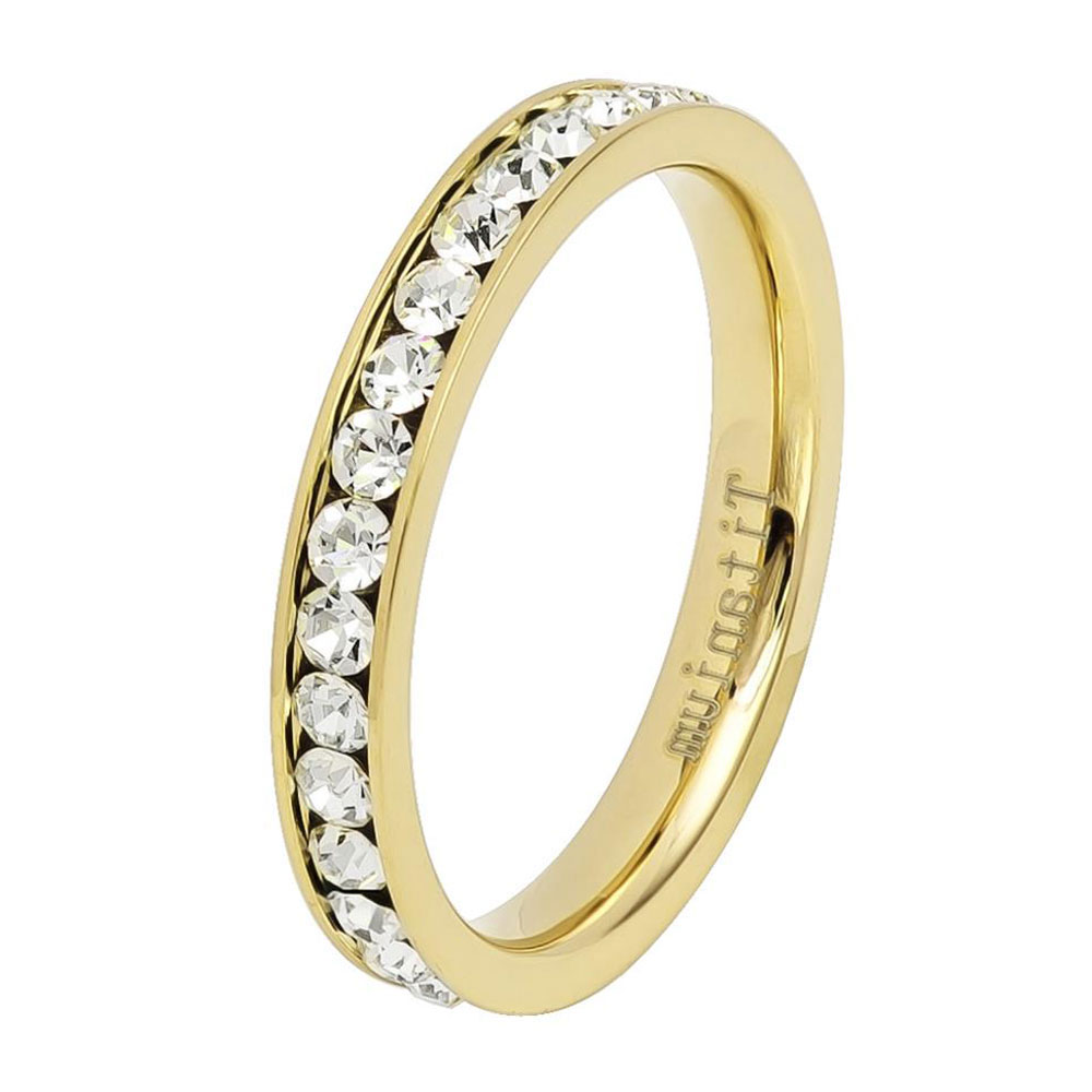 3mm Titanium Band Yellow IP Plated Eternity Ring Cubic Zirconia CZs / Gift box