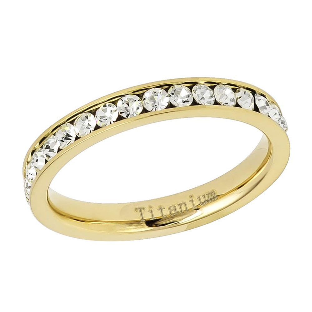 3mm Titanium Band Yellow IP Plated Eternity Ring Cubic Zirconia CZs / Gift box