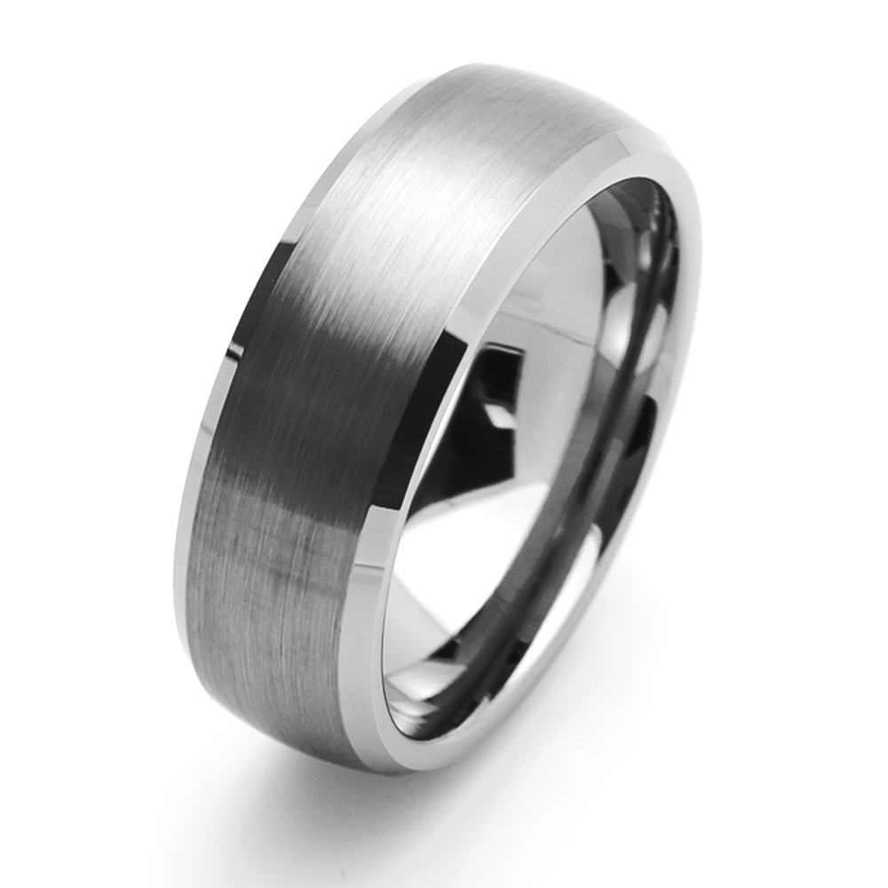 Men 8MM Comfort Fit Tungsten Carbide Wedding Band Beveled Edges Domed Ring