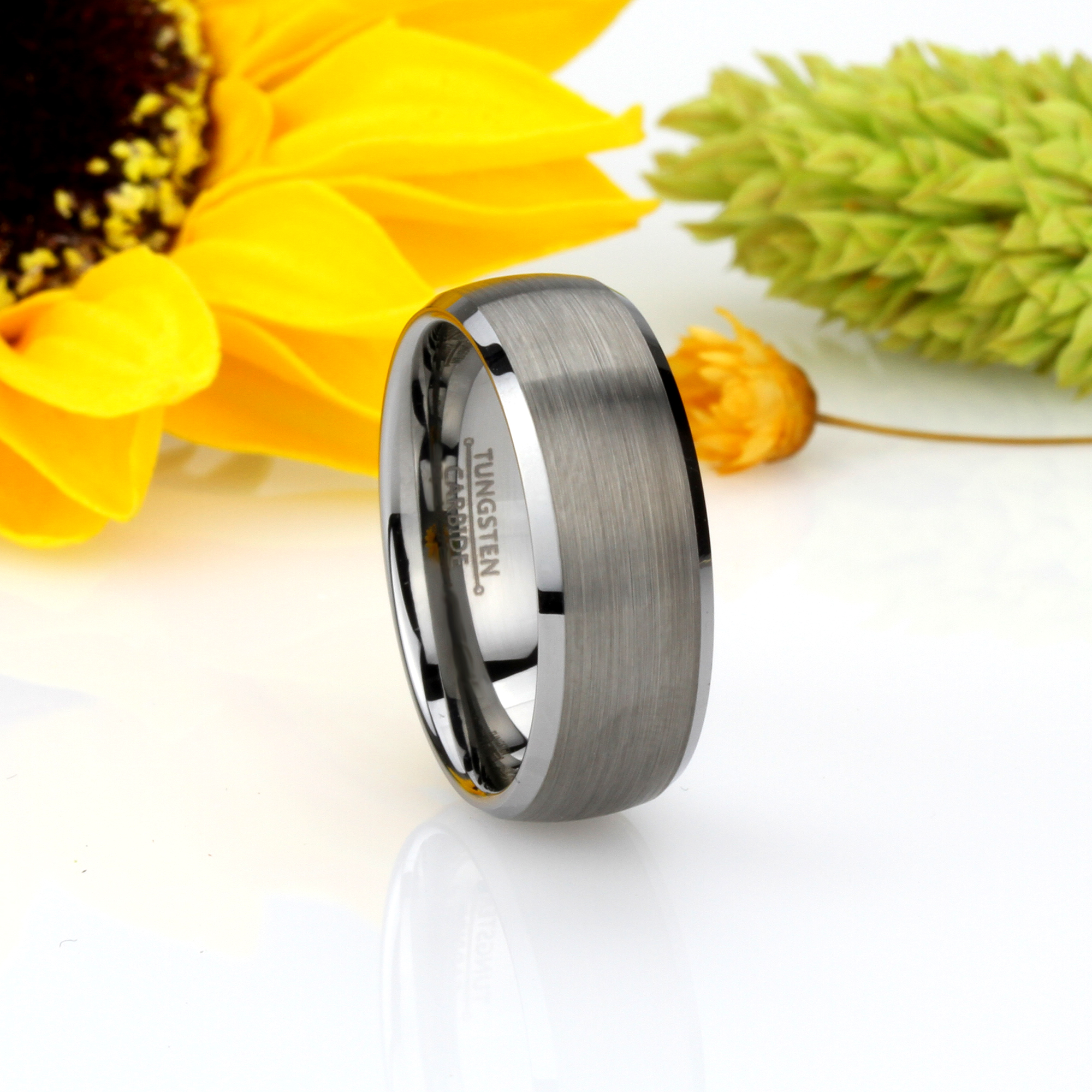 Men 8MM Comfort Fit Tungsten Carbide Wedding Band Beveled Edges Domed Ring