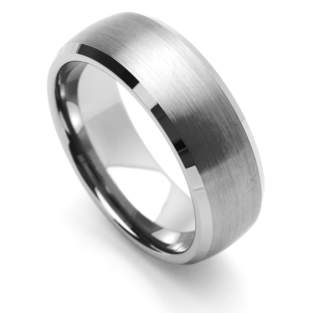 Men 8MM Comfort Fit Tungsten Carbide Wedding Band Beveled Edges Domed Ring