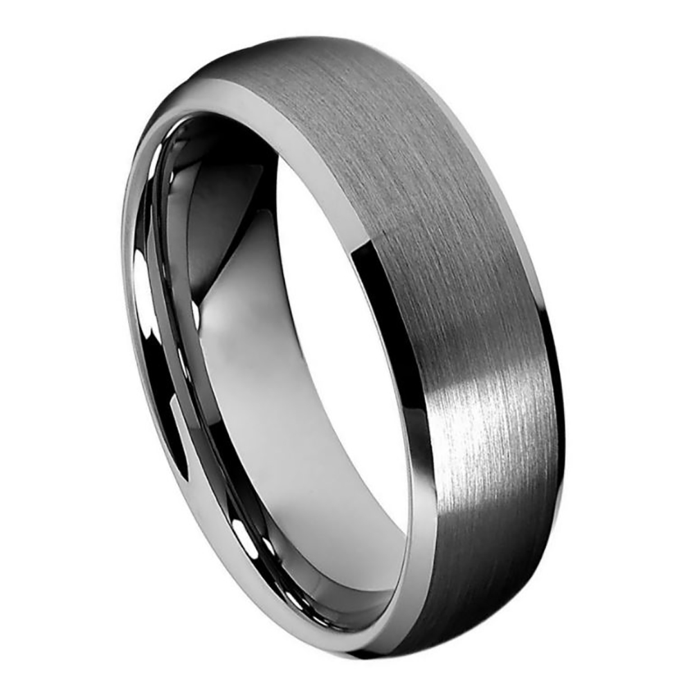 Men 8MM Comfort Fit Tungsten Carbide Wedding Band Beveled Edges Domed Ring