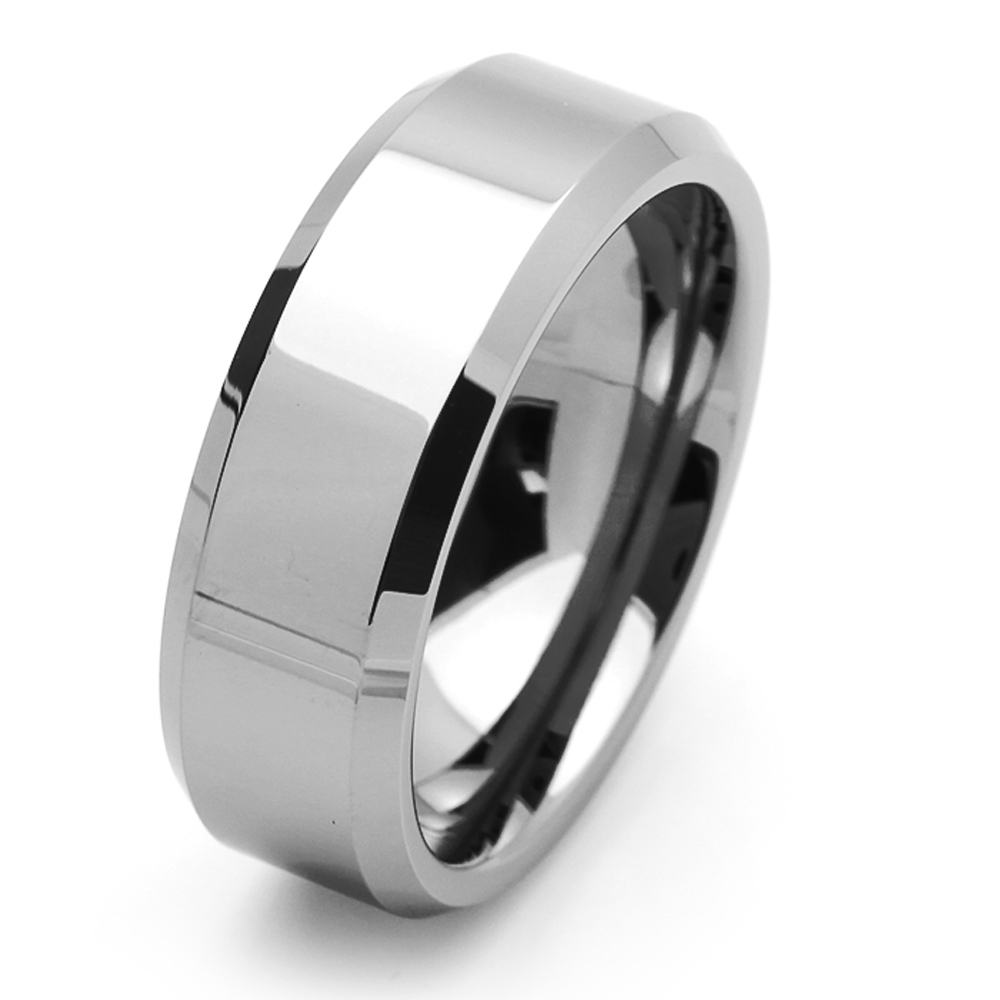 8MM Comfort Fit Tungsten Carbide Wedding Band Beveled Edges Ring / Free Gift Box