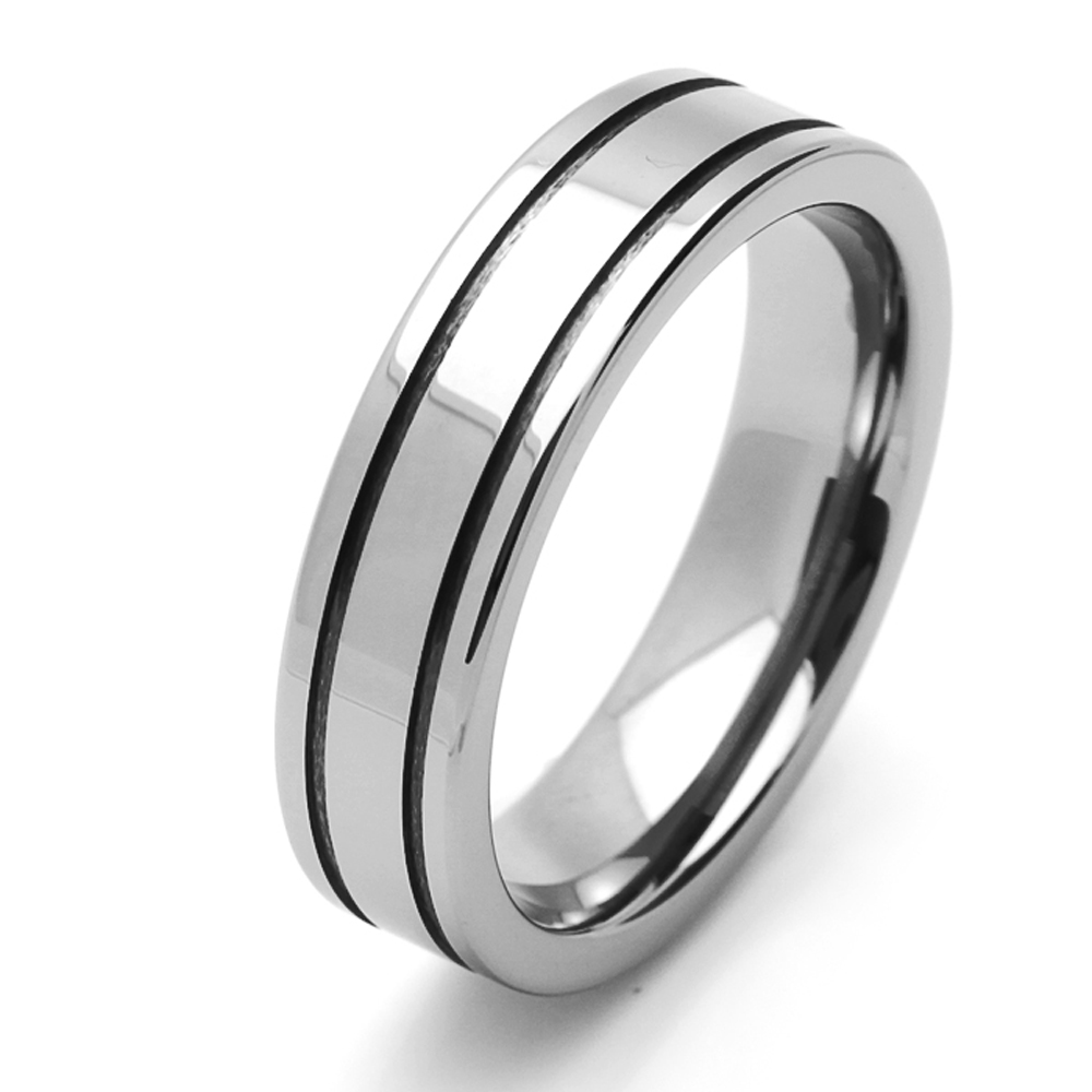 Men 6MM Comfort Fit Tungsten Carbide Wedding Band Two Lines Grooved / GIFT BOX