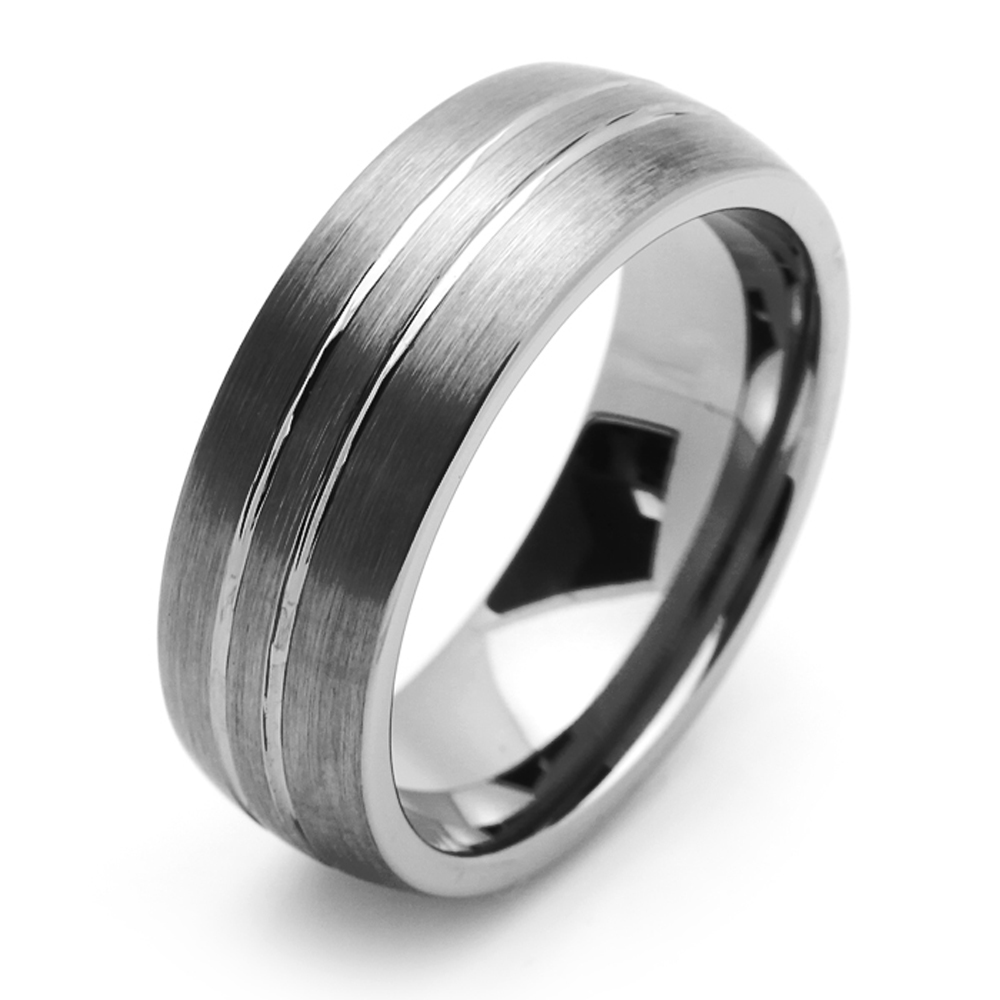 Men 8MM Comfort Fit Tungsten Carbide Wedding Band Grooved Ring / Free Gift Box