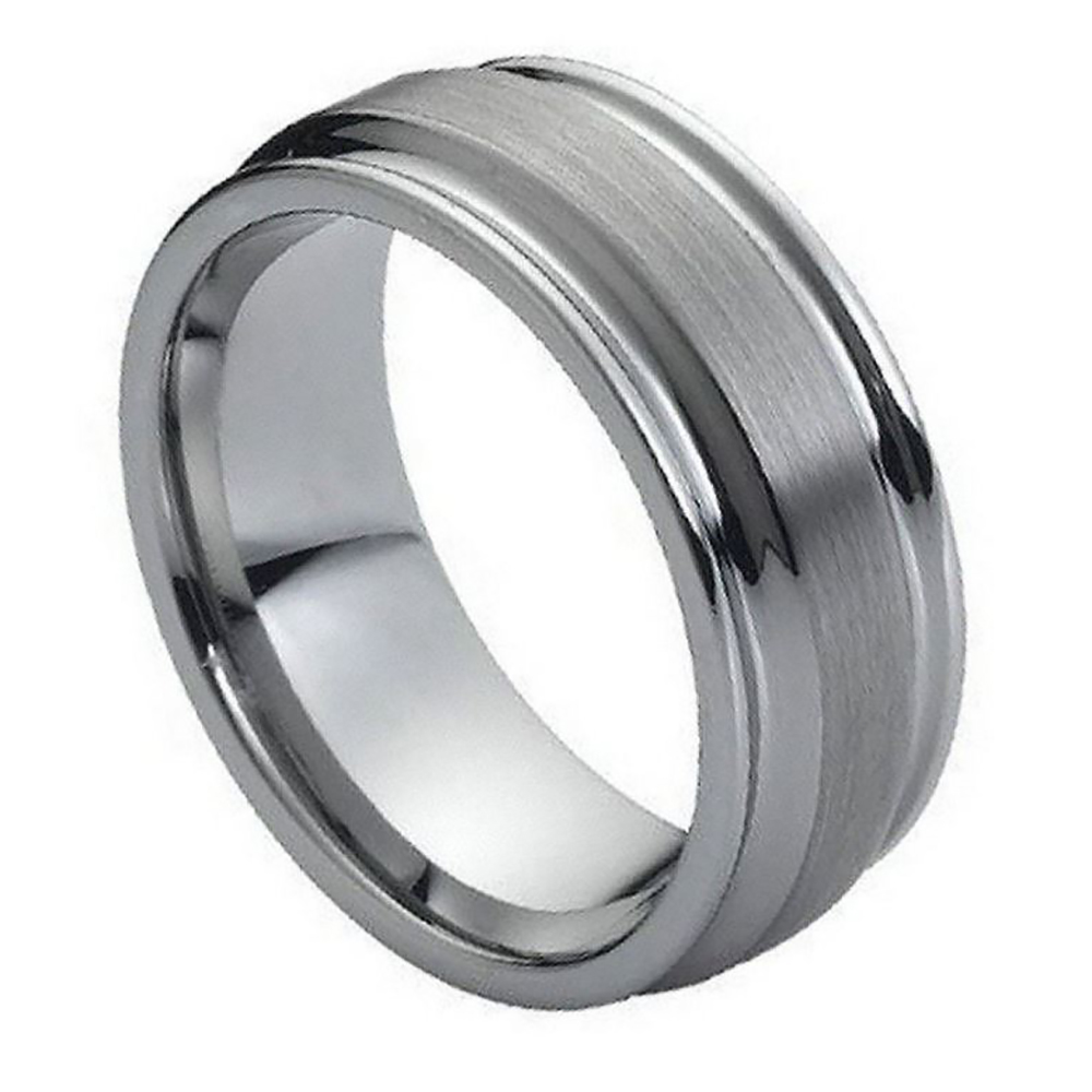 Men 8MM Tungsten Carbide Wedding Band Domed Groove Ring / Free Gift Box