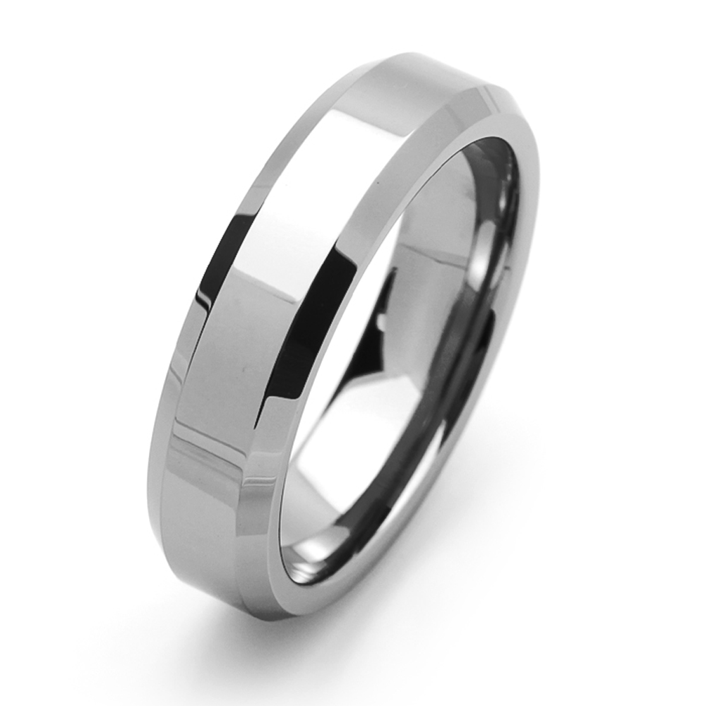 Men 6mm Comfort Fit Tungsten Carbide Wedding Band High Polish Beveled Edge Ring