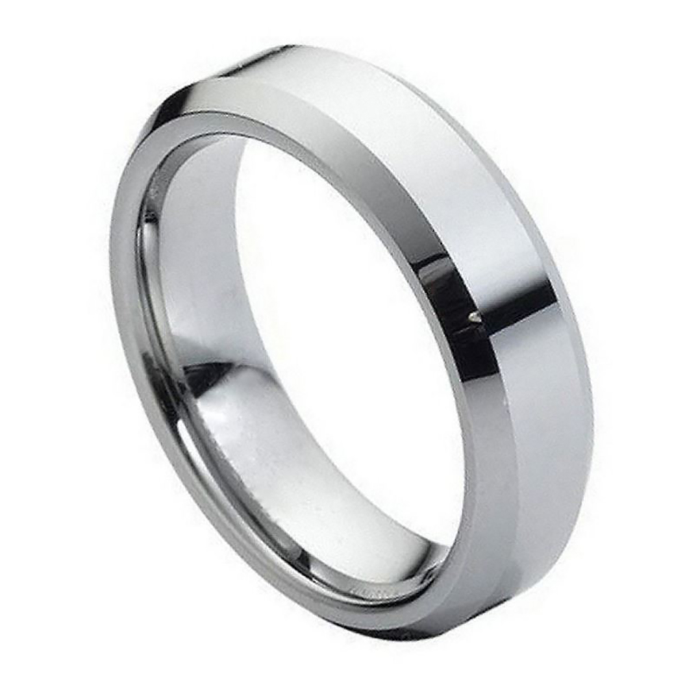 Men 6mm Comfort Fit Tungsten Carbide Wedding Band High Polish Beveled Edge Ring