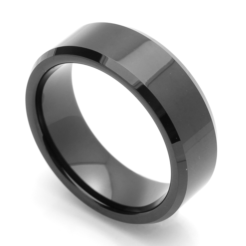 8mm Tungsten Ring Black Color Enamel Plated Beveled Edge Band / Gift box