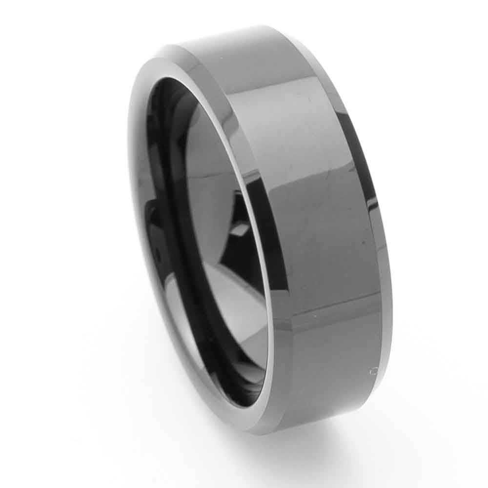 8mm Tungsten Ring Black Color Enamel Plated Beveled Edge Band / Gift box