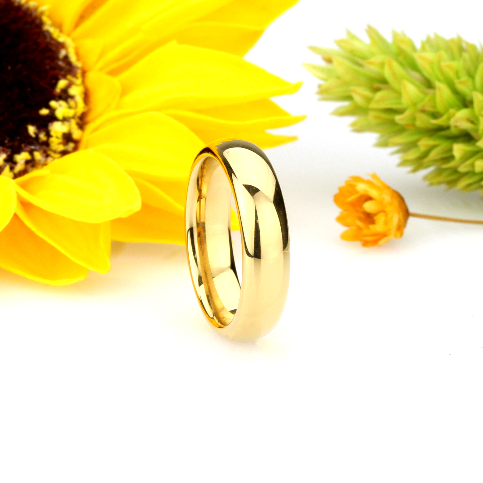 5MM Comfort Fit Tungsten Carbide Wedding Band High Polish Domed Gold Tone Ring