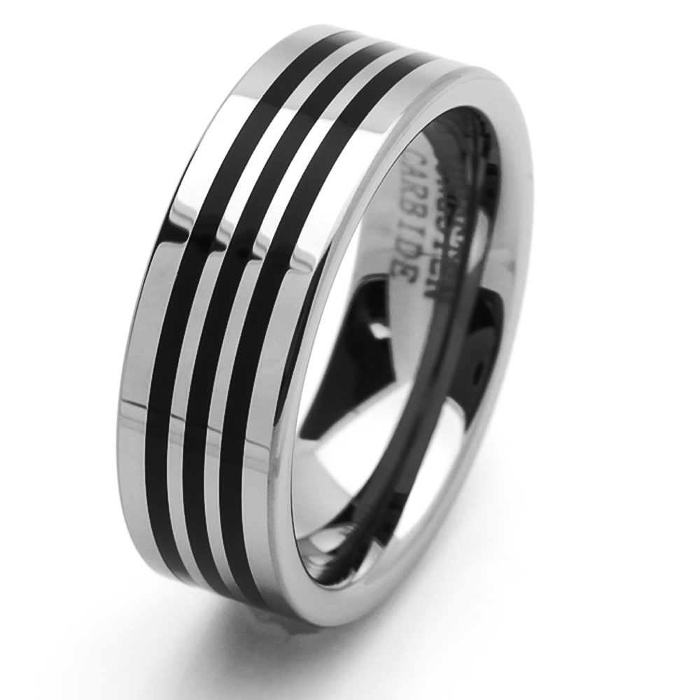 Men 8MM Comfort Fit Tungsten Carbide Wedding Band Rubber Inlaid Black ...