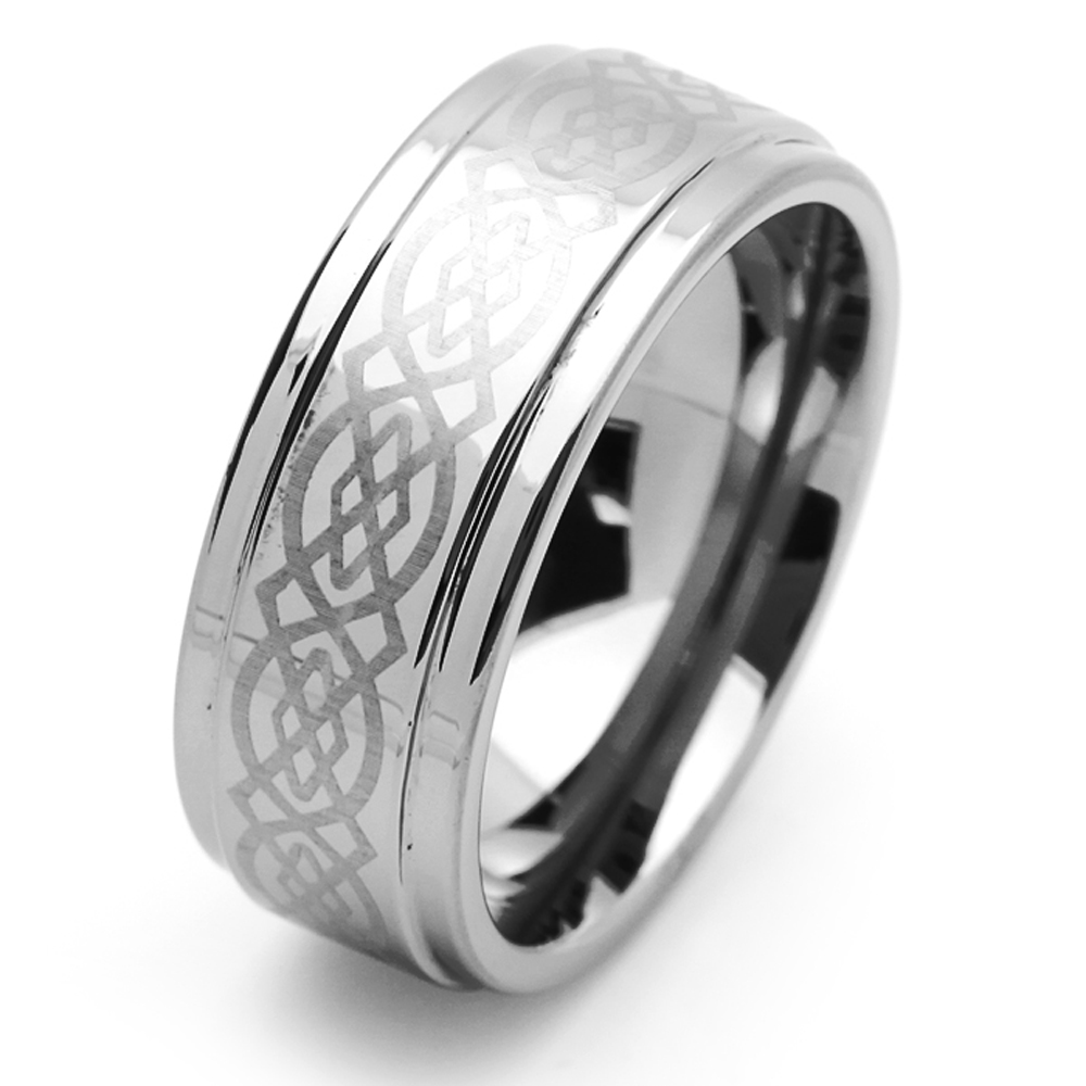 Men 9MM Comfort Tungsten Carbide Wedding Band Laser Engraved Celtic Design Ring