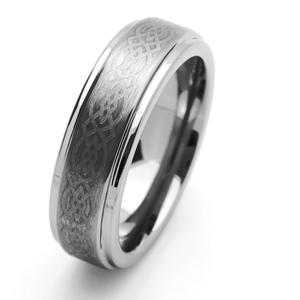 Men 7MM Tungsten Carbide Wedding Band Laser Engraved Celtic Design Ring