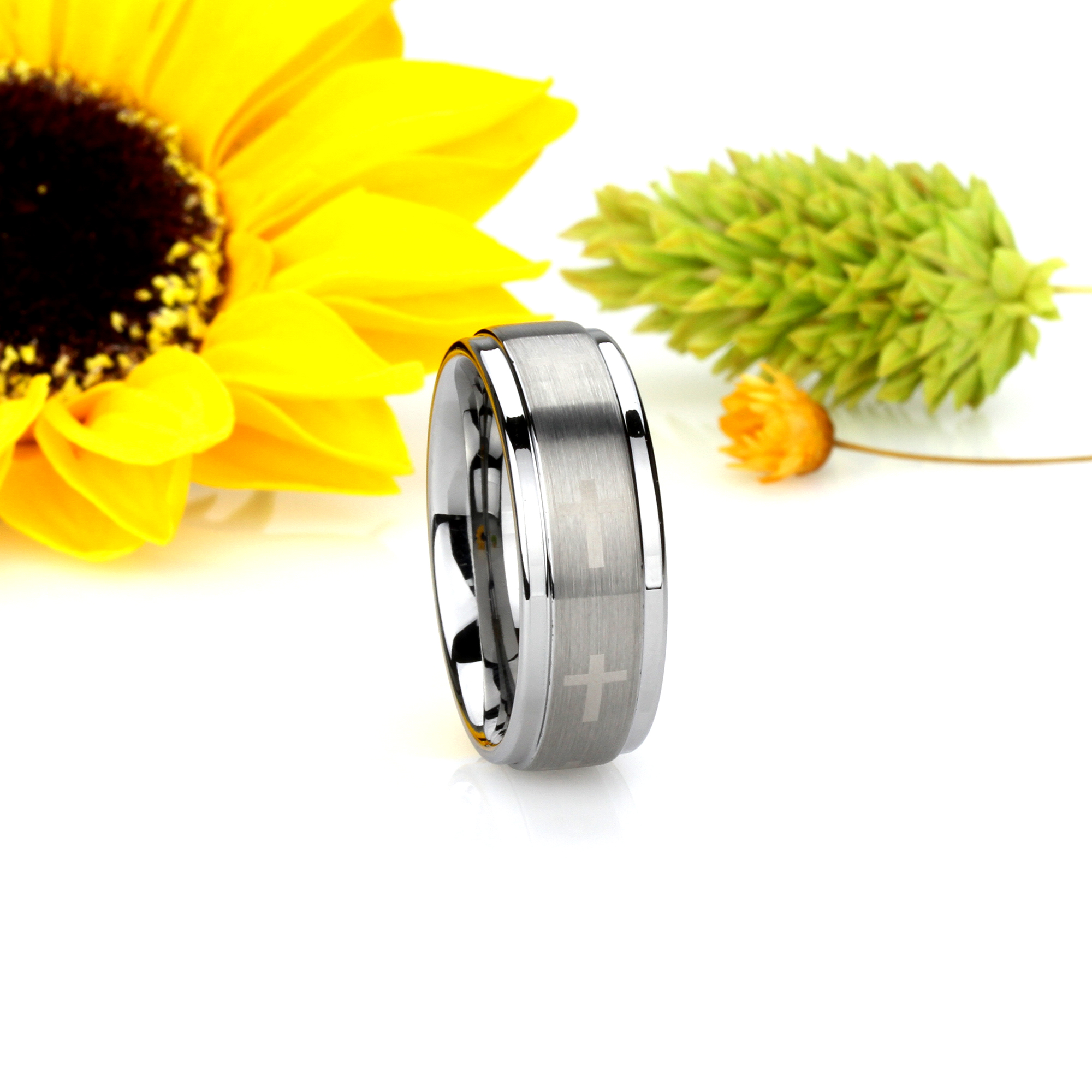 Men 9MM Tungsten Carbide Wedding Band Cross Engraved Ring /Free Gift Box