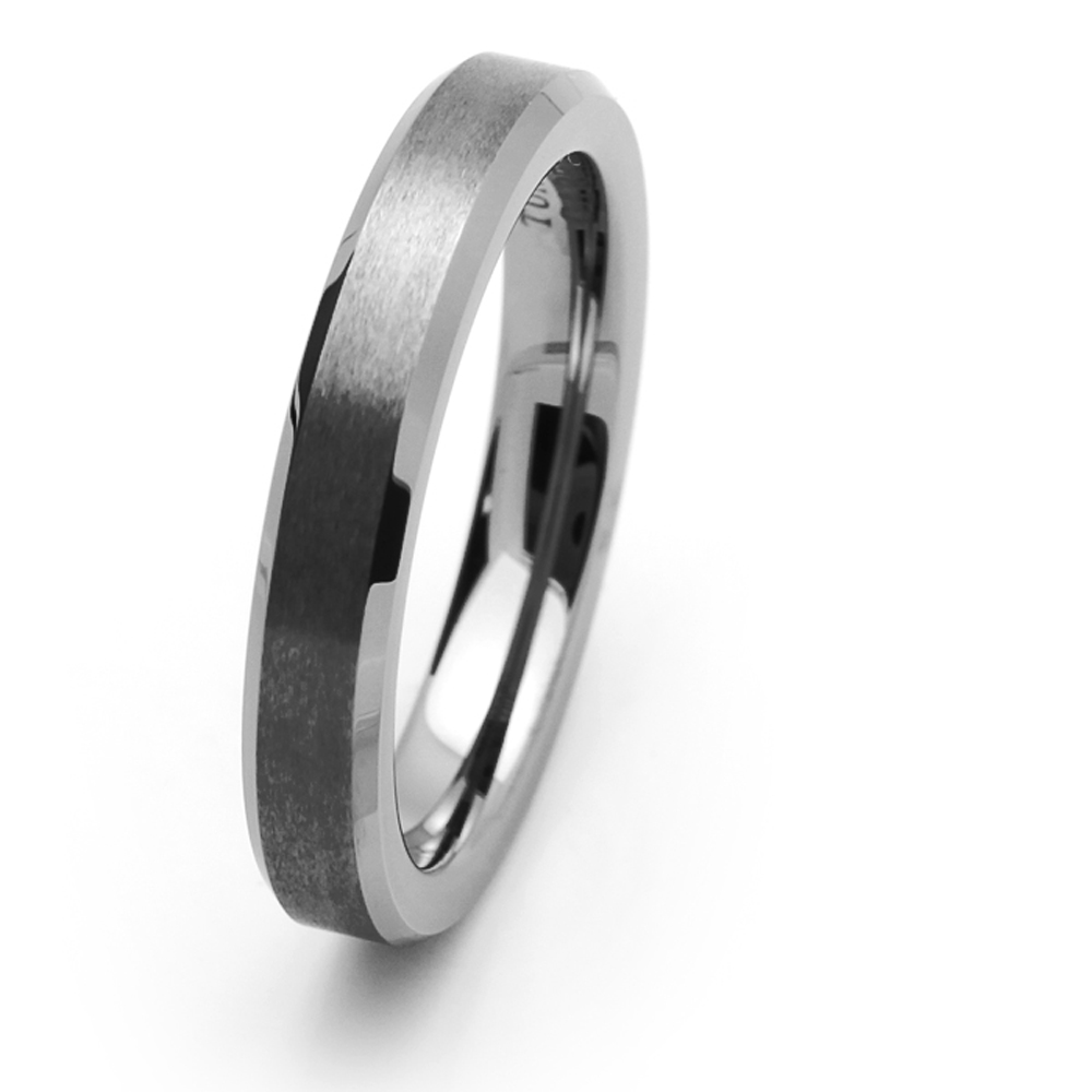 4MM Tungsten Carbide Wedding Band Beveled Edge Flat Center Brushed Ring