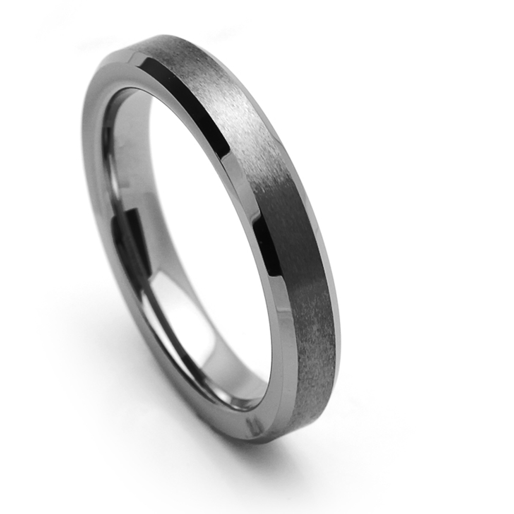 Men 4MM Tungsten Carbide Wedding Band Beveled Edge Flat Center Brushed Ring