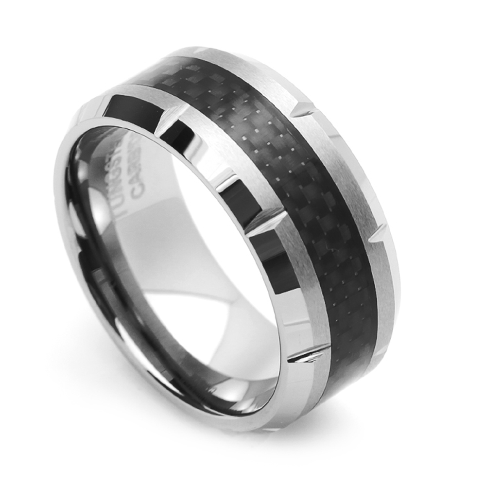 Men 10MM Comfort Fit Tungsten Carbide Wedding Band Carbon