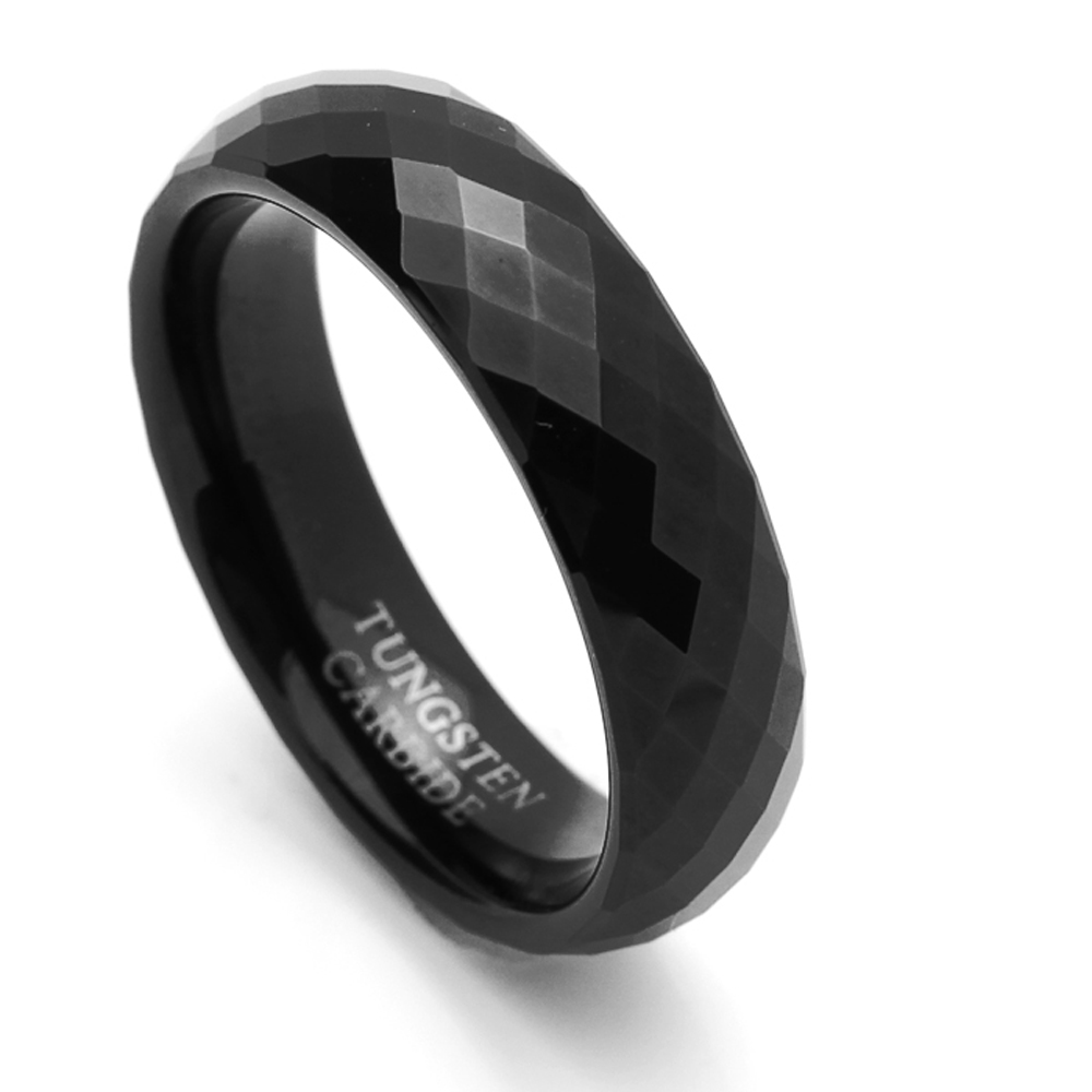 Men's 6mm Tungsten Ring Black Color Enameled Faceted